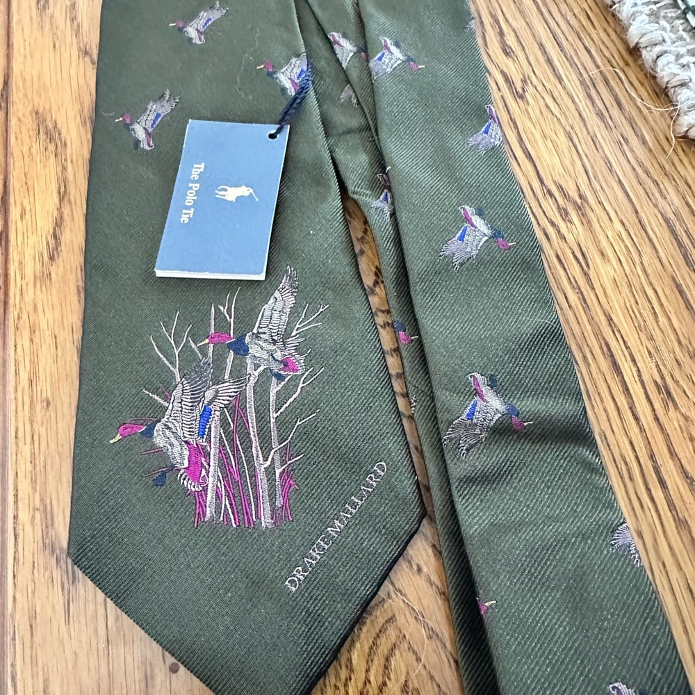 Ralph Lauren Olive Tie with Duck Motif